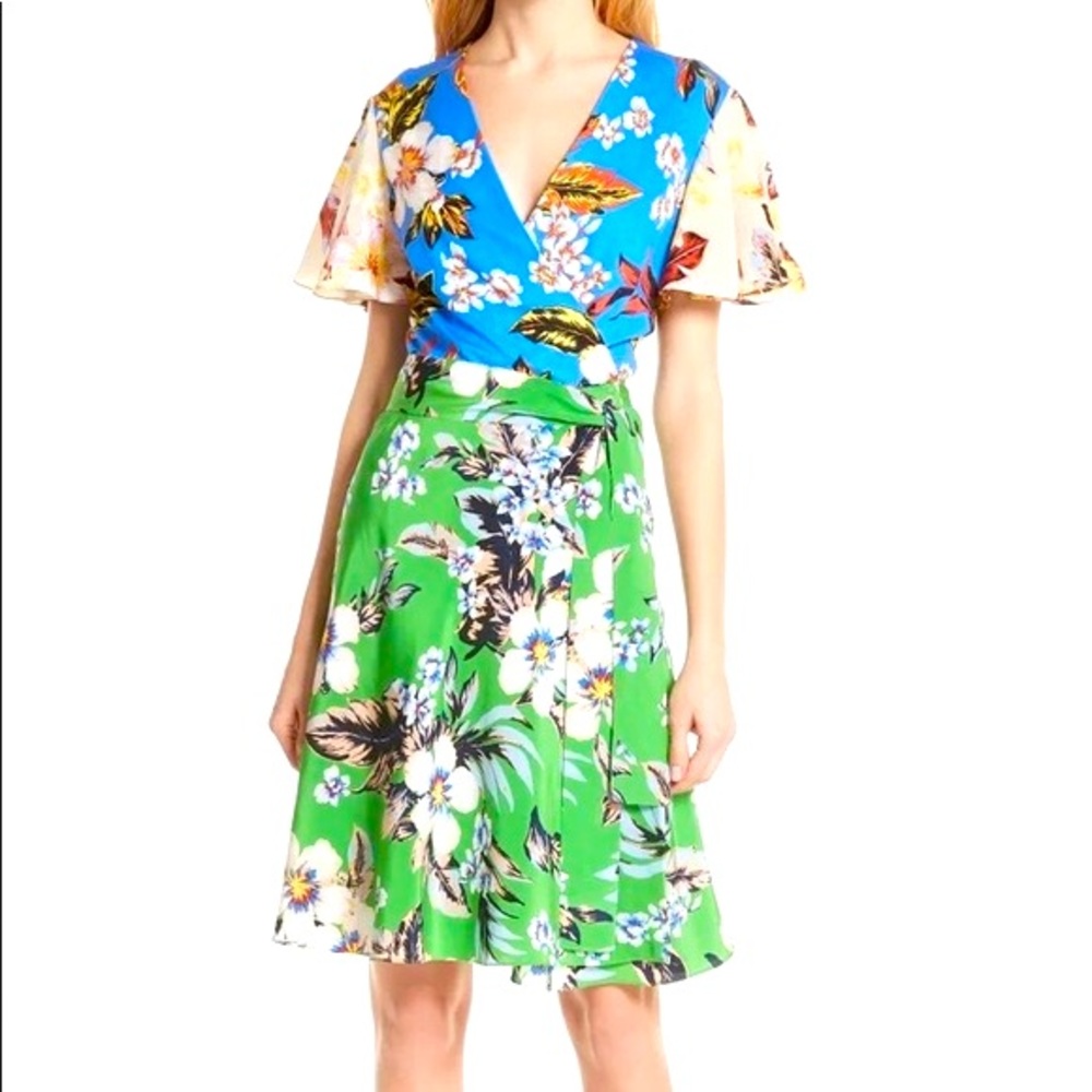 Diane von Furstenberg Flutter Sleeve Silk Wrap Dress - Picture 1 of 5